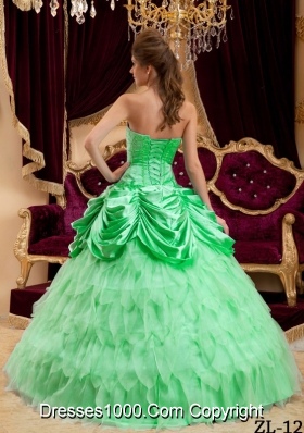 Quinceanera Dress in Apple Green Ball Gown Strapless with Ruffles