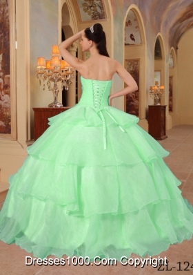 Quinceanera Dress in Apple Green Ball Gown Sweetheart with Beading and Ruffles