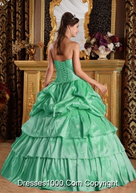 Romantic Apple Green Ball Gown Strapless with Beading and Pick-ups Quinceanera Dress