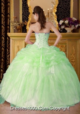 2014 Cute Apple Green Ball Gown Strapless Beading Quinceanera Dress