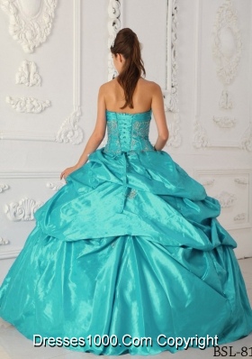 2014 Elegant Teal Ball Gown Sweetheart Appliques Quinceanera Dress