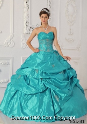 2014 Elegant Teal Ball Gown Sweetheart Appliques Quinceanera Dress