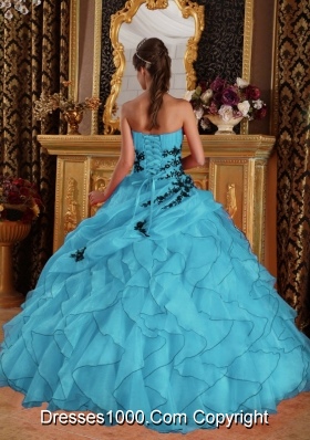 2014 Lovely Aqua Blue Ball Gown Sweetheart Appliques Quinceanera Dress with Ruffles