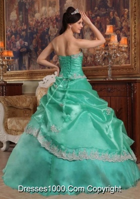 2014 Popular Apple Green Ball Gown Sweetheart with Appliques  Quinceanera Dress