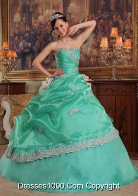 2014 Popular Apple Green Ball Gown Sweetheart with Appliques  Quinceanera Dress