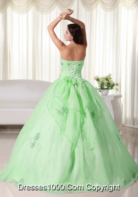 2014 Pretty Spring Green Ball Gown Strapless Embroidery Quinceanera Dress