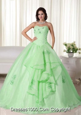 2014 Pretty Spring Green Ball Gown Strapless Embroidery Quinceanera Dress