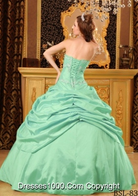 2014 Spring Apple Green Ball Gown Strapless Floor-length Taffeta Beading Quinceanera Dress