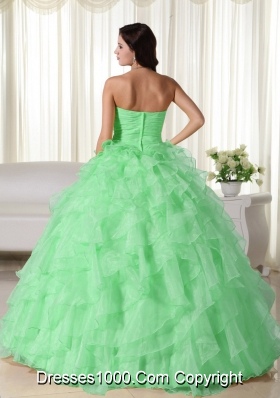 2014 Sweet Apple Green Ball Gown Neck Appliques Quinceanera Dress with Ruffles