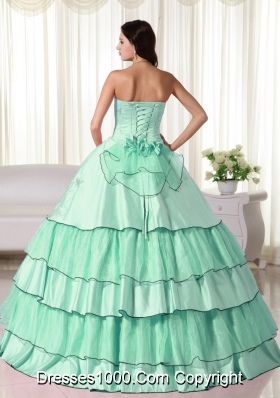 Apple Green Ball Gown Strapless Quinceanera Dress with  Taffeta Beading