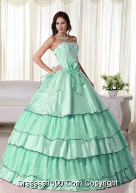 Apple Green Ball Gown Strapless Quinceanera Dress with  Taffeta Beading