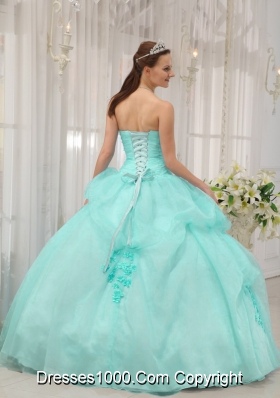 Apple Green Ball Gown Sweetheart Quinceanera Dress with Organza Appliques