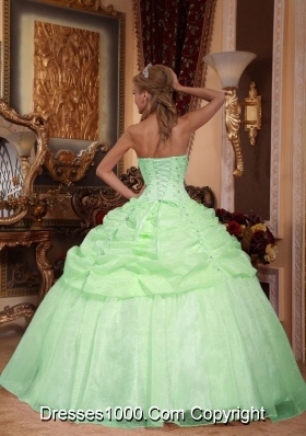 Apple Green Strapless Ball Gown with Appliques and Beading Quinceanera Dress