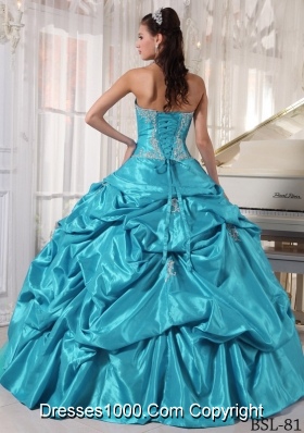 Aqua Blue Ball Gown Strapless 2014 Pretty Quinceanera Dress with Appliques