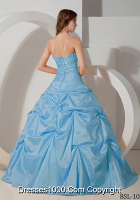 Aqua Blue Ball Gown Sweetheart Floor-length Taffeta Quinceanera Dress with Beading