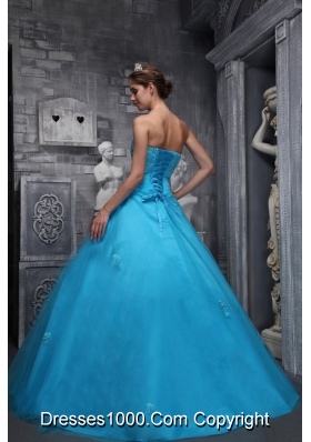 Aqua Blue Sweetheart Quinceanera Dress Taffeta  Tulle  Beading Appliques