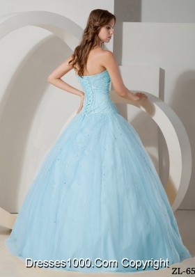 Ball Gown Strapless Floor-length Tulle Quinceanera Dress with  Beading