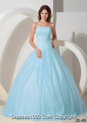 Ball Gown Strapless Floor-length Tulle Quinceanera Dress with  Beading