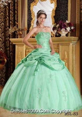 Beautiful Apple Green Ball Gown Strapless with Beading Quinceanera Dress