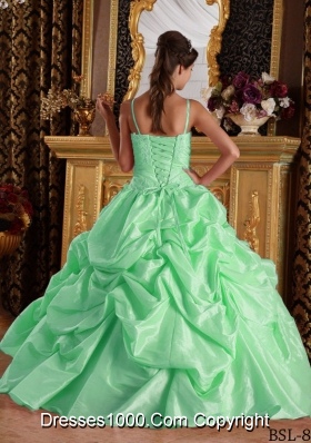 Beautiful Quinceanera Dress in Apple Green Ball Gown Straps with Beading and Appliques