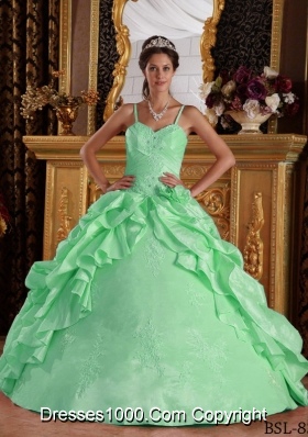 Beautiful Quinceanera Dress in Apple Green Ball Gown Straps with Beading and Appliques