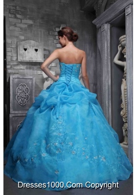 Beautiful Strapless Taffeta Quinceanera Dress with Organza Appliques Aqua Blue