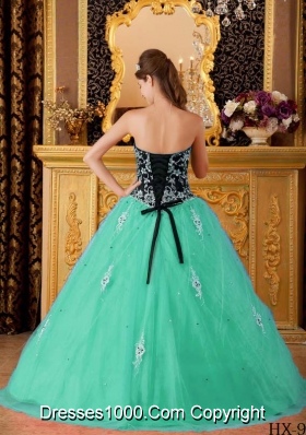 Beautiful Turquoise Sweetheart Princess with Beading and Appliques Quinceanera Dress