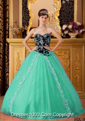 Beautiful Turquoise Sweetheart Princess with Beading and Appliques Quinceanera Dress
