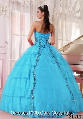 Cheap Aqua Blue  Ball Gown Sweetheart Quinceanera Dress with  Organza Paillette