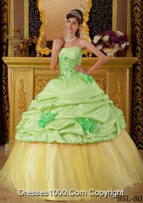 Colourful Ball Gown Strapless with Hand Made Flowers and Beading Quinceanera Dress