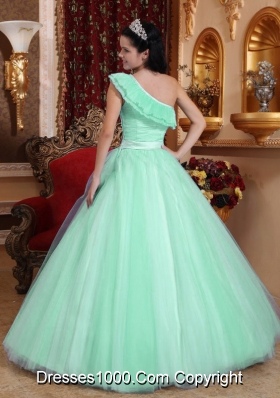 Cute One Shoulder Quinceanera Dress in Apple Green Princess with Ruching