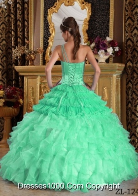 Elegant Apple Green One Shoulder Ball Gown with Beading Quinceanera Dress