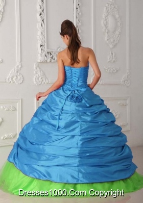 Green and Blue Ball Gown Sweetheart Quinceanera Dress with  Taffeta Appliques Ruching