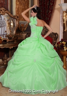 Pretty One Shoulder Quinceanera Dress in Green Ball Gown with Appliques