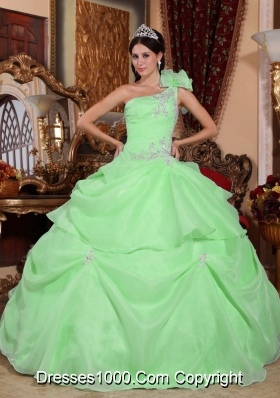 Pretty One Shoulder Quinceanera Dress in Green Ball Gown with Appliques