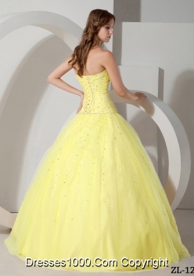 Princess Strapless Tulle Yellow Quinceanera Dress with Beading