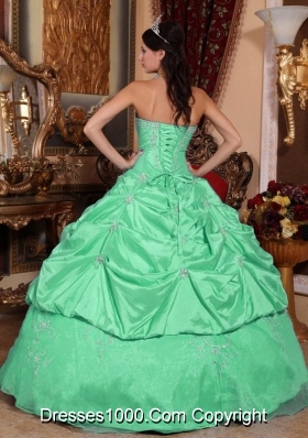 Quinceanera Dress in Apple Green Strapless Ball Gown with Beading