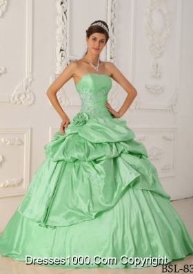 Sweet Apple Green Strapless Princess with Beading and Hand Made Flower Quinceanera Dress