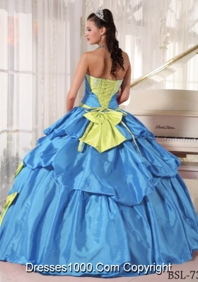 Sweetheart Embroidery and Bow Quinceanera Dresses in Yellow Green and Blue