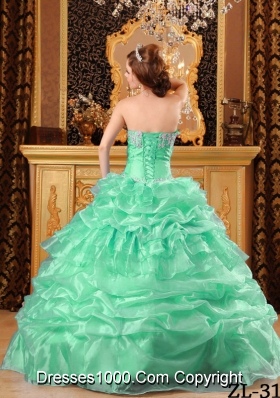 Sweetheart Quinceanera Dress in Apple Green with Appliques and Pick-ups