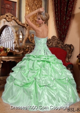 Sweetheart Quinceanera Dress in Light Green with Embroidery and Beading