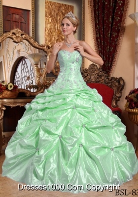 Sweetheart Quinceanera Dress in Light Green with Embroidery and Beading