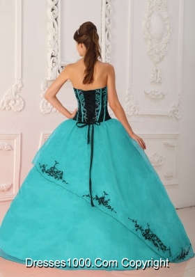 Turquoise Ball Gown Strapless Floor-length Quinceanera Dress Organza