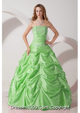 2014 Apple Green A-line Strapless Appliques Quinceanera Dresses