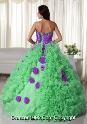 2014 Hot Green Ball Gown Strapless Organza Beading Quinceanera Dress with Ruffles