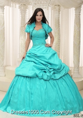 2014 New Style Aqua Blue Sweetheart Appliques Lace Up For Quinceanera Dress