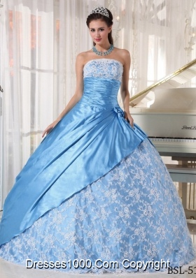 2014 Spring Aqua Blue Ball Gown Strapless Quinceanera Dress with Lace