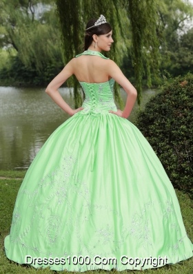 2014 Spring Green Quinceanera Dress  with Appliques and Beading