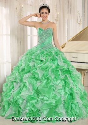2014 Sweetheart Quinceanera Dress in Green with Beading and Ruffles