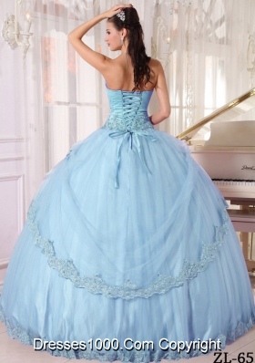 Aqua Blue Lilac Sweetheart Long Quinceanera Dress with Appliques